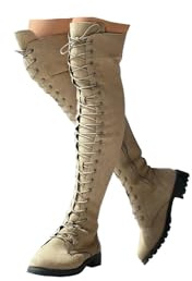 Khaki Slouchy Knee High Boots for Women UK,Low Chunky Heel Boot with Side Zipper Round Toe Booties Ladies Casual Suede Shoes Winter Non Slip Dressy Comforable Wedge Warm Wide Flat Booties