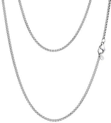 PROSTEEL Mens Necklace Chain Round Box Chain for Men Women Thin Silver 2MM 18 Inch Hypoallergenic 316L Stainless Steel Jewellery (Send Gift Box)