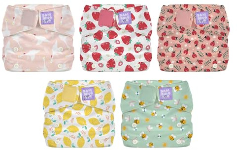 Bambino Mio Paquetes de 5 pañales reutilizables Miosolo Classic (VIDA DE INSECTOS) - pañales de tela «todo en uno», pañales lavables de talla única, resistentes a las fugas y absorbentes