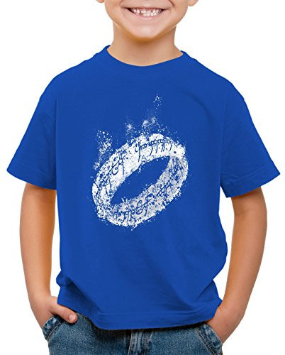 style3 Der Eine Ring T-Shirt für Kinder Fantasy, Farbe:Blau;Größe:152