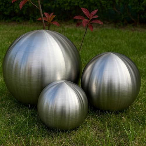 Köhko 3er Edelstahlkugeln-Set-08 Ø 18-24-28 cm Dekokugel aus gebürstet-matten Edelstahl