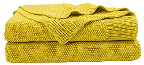 PiccoCasa 100% Cotton Knit Throw Blanket,Solid Lightweight Decorative Throws and Blankets,Soft Knitted Throw Blanket for Sofa Couch, Yellow, 50 x 60