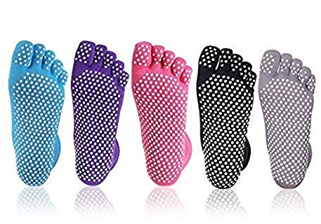 XLKJ 5 Pares Calcetines Antideslizantes Mujeres - Calcetines de Yoga con Dedos para Pilates Danza Yoga Gimnasio Deportes Artes Marciales