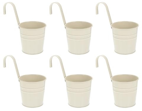 6Stück Metall-Blumentopf Hängend,Blumentöpfe zum Aufhängen mit Drainageloch Hänge Blumentopf mit Ablaufloch, Balkontopf mit Abnehmbarer Haken für Garten, Balkon, Terrasse, Wohndekor