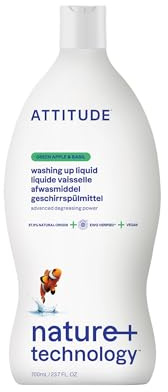 ATTITUDE Washing Up Liquid, EWG Verified, Plant-Based & Vegan Dish Soap, Naturally Derived, Green Apple & Basil Scent, 700 mL