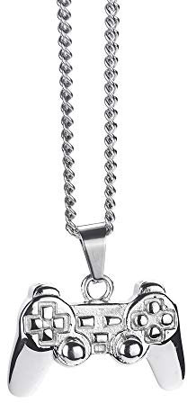 PAMTIER Herren Edelstahl Gamer Halskette Gamepad Anhänger Charm mit Kette Vintage Hip Hop Schmuck Silber