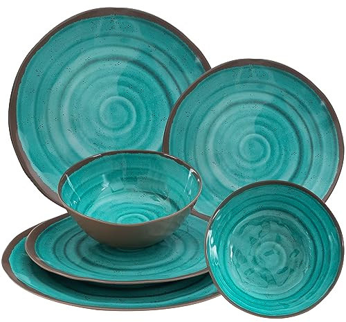 Vajilla melamina 2 personas aspecto gres color verde aguamarina 6 platos