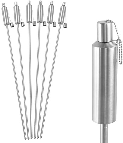 TRMLBE Lot de 6 torches de jardin pour l'extérieur - En acier inoxydable - 330 ml - Avec mèche en fibre de verre et capuchon d'extinction - 115 cm de haut - Pour extérieur, jardin, pelouse