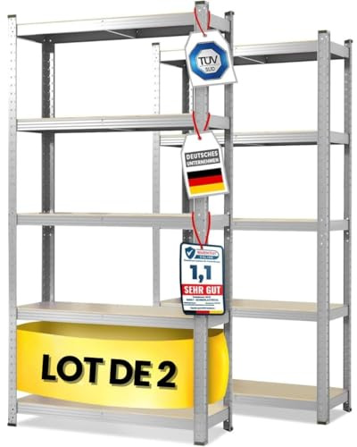 KARAT Scaffalatura per carichi pesanti - Lakota - Set da 2, 50 x 100 x 200 cm, scaffalatura Cantina, scaffalatura di stoccaggio – 5 ripiani regolabili (zincati)