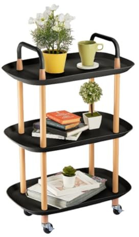 URBNLIVING 3 Tier Beech Wood & Plastic Serving Storage Trolley Food Drinks Cart on Wheels