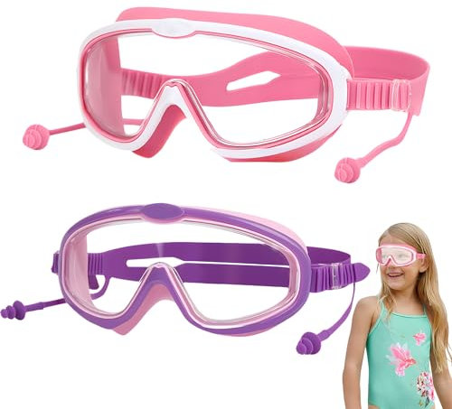 xlwen Schwimmbrille Kinder, 2 Stück Kinder-Schwimmbrille aus Silikon,Schwimmmaske für Jungen,Taucherbrille Kinder,Weitsicht-Schwimmbrille,für Kinder von 3–14 Jahren,Anti-Beschlag, kein Auslaufen
