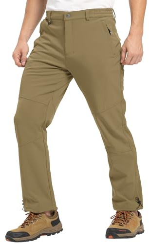 Rdruko Pantalones impermeables para hombre, con forro polar, cálidos, para esquí, senderismo, senderismo, camping, caqui, 42