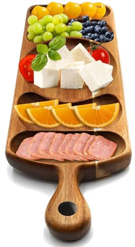 Reversible Acacia Wood Serving Platter with Handle – Premium Wooden Tray for Charcuterie, Crackers, Cheese, Fruit, Veggies, Appetizers & Snacks – Party Serving Tray & Travel Charcuterie Board