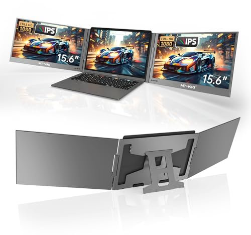 MT-VIKI 15.6 Triple Laptop Screen Extender for Win/Mac (M1,M2, M3), FHD 1080P IPS Portable Dual Monitor for 11-16 Laptops, Only One USB-C Cable, 360° Rotation (Thick-0.5mm, Weight-3.9lbs)