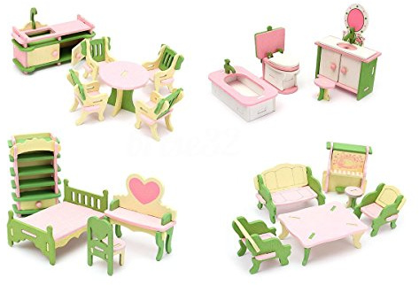CAIONPLE 4 Juegos de Muebles en Miniatura de Madera de Casa de muneca Juguetes deModelo de Puzzle de los Ninos