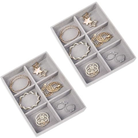 Nwvuop 2 Stück kleinen Schmucktablett Samt Schmuckeinsatz für Schubladen, Schmuck Organizer Schublade 12,5× 9,5× 2,5 cm(Grau)