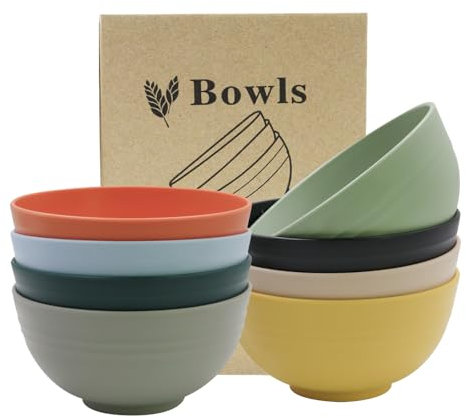 alwaiiz Müslischalen, 8 Stück Leicht und Sturzfest Suppenschüssel Müslischüsseln, Plastikschüssel für Müsli, Salate, Pasta, Picknick, Zuhause, Erwachsene, Kinder(8 Farben)