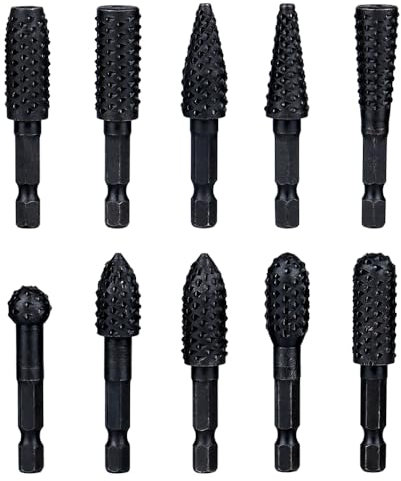 Treki Stubby Lot de 10 râpes à bois avec tige hexagonale de 6,35 mm pour perceuse, râpe profilée pour bois, fraise à bois pour perceuse à sculpter