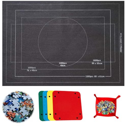 Tapis de puzzle pour 1500 pièces avec 4 plateaux de tri – Planche à puzzle pliable et portable pour un rangement facile et une organisation facile du puzzle, parfait pour les amateurs de puzzle et une