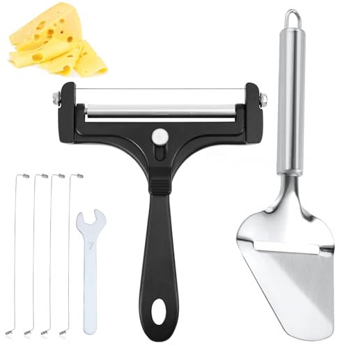 Gosknor Affetta Formaggio, Acciaio Inox Portatile Taglia-Formaggio a Blocchi con 4 Fili Extra Paletta e Chiave Regolabile Affettatrice per Alimenti per Burro Mozzarella Cheddar