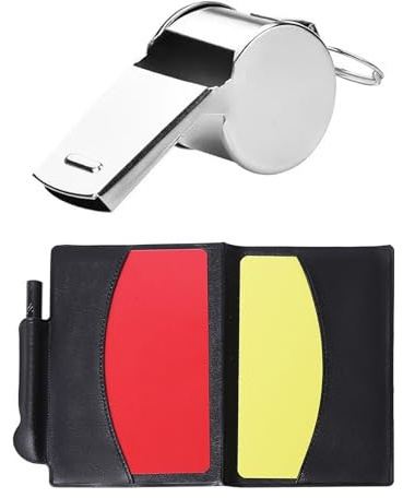 ZWWOGE 2 Set Carte Arbitro Calcio con Fischietto Metallo, Cartellini Giallo/Rosso in Custodia Portatile, Accessorio Partita Professionale per Tornei e Competizioni