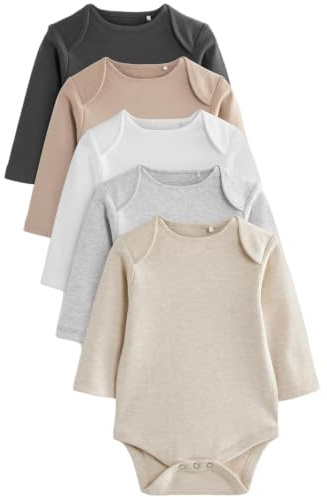 NEXT Bébé Body à manches longues essentiel pour bébé, lot de 5 | Coloris neutres, Parfaits chaque jour, Coton super doux, Encolure enveloppe, Fermeture à boutons-pression à l’entrejambe