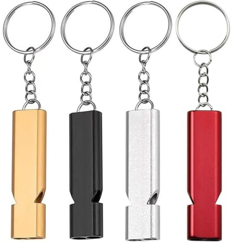 COYUN 4 Pcs Silbato Supervivencia, Silbato Emergencia, Silbato Arbitro, Silbato Fuerte Silbato de Metal, Silbato Doble Silbato Alta Doble Frecuencia, con Llavero, para Supervivencia Camping Senderismo