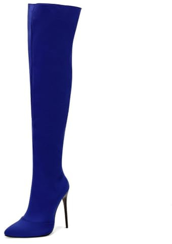 Gueploer Botas De Estiramiento sobre La Rodilla, Botas De Muslo Alto De Tacón Fino Puntiagudo para Mujer, para Fiesta, Vida Diaria, Banquete,5#,37 EU