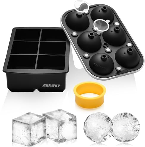 Ankway Stampi per Ghiaccio Set di 2, Cubetti Ghiaccio Silicone, Creatore di Palline di Ghiaccio a Sfera con Coperchio per Congelatore, Whisky, Cocktail, Ghiaccio, Facile da Staccare, Senza BPA