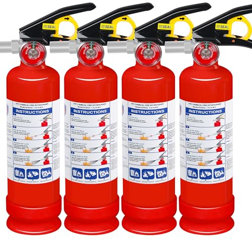 4 Pack ABC Dry Chemical Fire Extinguishers with Mount, 2.5 lb 1A:10B:C Rating for Home, Vehicle, Boat, Quick Release Handle, Compact & Portable Dry Powder Extinguisher