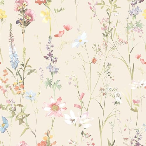 World of Wallpaper Elsie Minimalistic Floral Watercolour Style Spring Flowers Wallpaper for Living Room, Bedrooms, Kitchens in Cream AF0045
