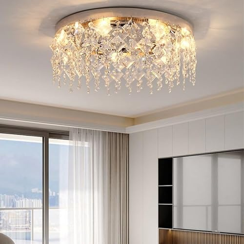 YZSJ LED-taklampa, Modern Kristallkrona Med K9-kristallpendellampa Och Smidesjärnsdesign, Infälld Belysningsarmatur För Vardagsrum, Sovrum, Matsal(50CM)