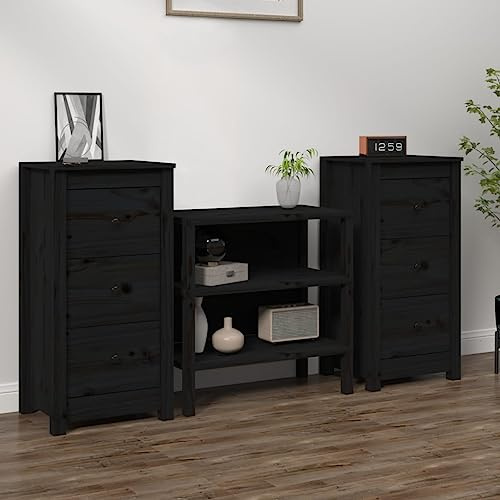 Teenpull skänkar set om 2 svart, 40 x 35 x 80 cm, massiv furu, bufféskåp med förvaringsutrymme för vardagsrum, matsal, hall, köksbuffé, byrå