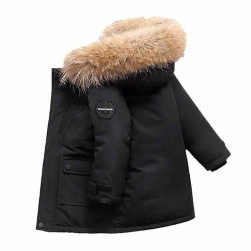 Giacca Imbottita Media Lunghezza per Ragazzi Moda Bambini Taglia Grande Cappuccio Anni 3 14 Inverno Caldo Protezione (Black, 140=XL)