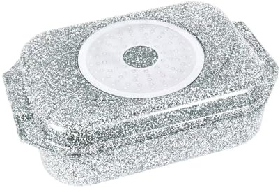 Zilner Bräter mit Deckel - Bratentopf 7,7 L Gänsebräter 3,0 L- 2in1 Topf und Pfanne - Keramik Marmorbeschichtung - für alle Herdarten - 34 cm x 24 cm Grau