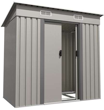Devoko Abri de jardin en métal 183x109x182cm avec fondation, 3,6m³ Abri à outils avec toit en pente et porte coulissante, Extérieur, Résistant aux intempéries, Abri à vélos, Abri de jardin pour