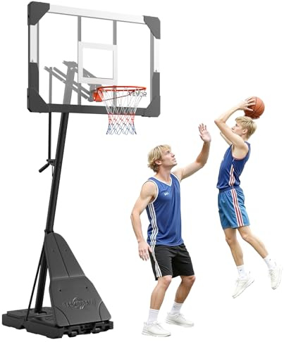 VEVOR Canestro da Basket Portatile Altezza Massima 3,05 m, Regolabile Manualmente, Sistema da Basket con Tabellone in PC da 1117,6 mm, Set di Tabelloni per Sistema per Cortili, Scuole