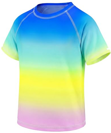 Hoseay Maglietta da Nuoto Ragazzi, UPF 50+ Protezione Solare Top 3-11 Anni | Bagno Manica Corta, Collo Tondo Maglia Rash Guard, Traspirante, Sfumato, Costume da Bagno per Bambini, Piscina Surf