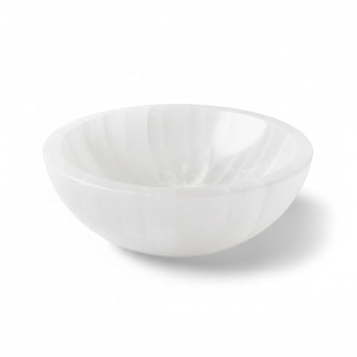 Genérico Cuenco de cristal de selenita natural, redondo, cuenco decorativo de cuarzo tallado a mano para la decoración del hogar. (8 Cm)