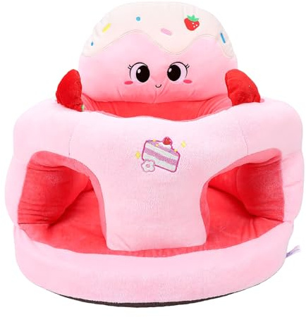 TOPINCN Babygolvsits Plysch Spädbarnsstödsstol med Stark Stabil Bas för Att Sitta Upp, Tecknad Design Bärbar Småbarnssoffa (Tårta)