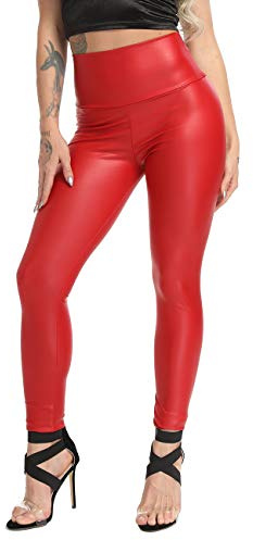 STARBILD Wet Look Faux Leather Leggings, Butt Push Up High Waist Leather Leggings Full Length Tight Leather Legging Trousers for Women
