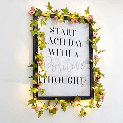 GloBrite Fairy Lights, LED Lights, Artificial Vines, Battery Fairy Light | 2M Rose Flower Leaf Garland with 20 String Lights Led Fairy Light for Bedroom, Wedding Decorations