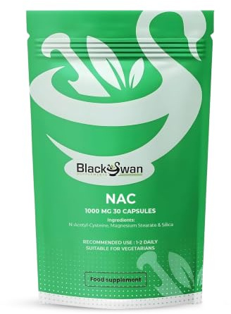 Black Swan NAC Capsules -1000mg N-Acetyl Cysteine Supplement - Clean Daily Wellness Support Formula - Pure Plant Based Nutritional Blend - Vegan Friendly Amino Acid - 30 Caps 1 Month Supply