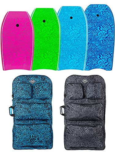 Two Bare Feet Classic Pattern Quad Bodyboard and Boardbag Package - 33 37 41 42 44 Bodyboards for Adults & Kids … (33 Aqua + 33 Raspberry + 42 Blue + 42 Green + 44 Blue Bag)