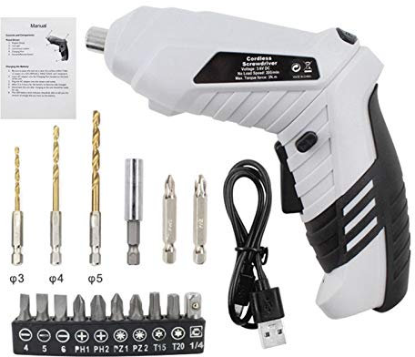 Cordless Drill, Professional Electric Screw Driver Set, 19pcs for Home Improvement & DIY Project with 3 Drill Bit, 1 Connector, 12 Screwdriver head, 1 USB cable
