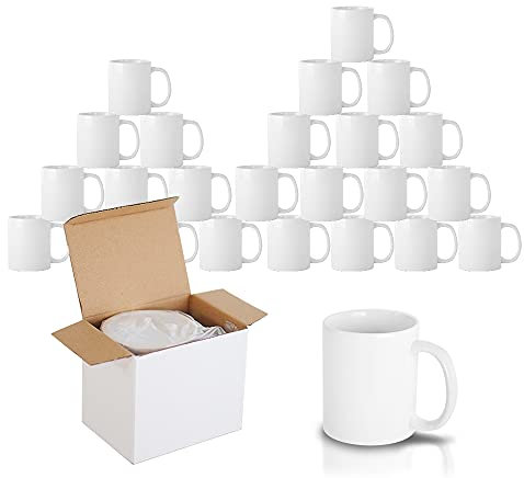 Signzworld Sublimation Mugs 11oz Blank Plain White Small Handle Coffee Mug with Gift Boxes (24)