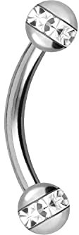 PIERCINGLINE Titan Banane 2 EPOXY-RING-KUGELN Gebogener Piercing Stab silberfarben Augenbraue Ohr Lippe Intim Brust 1,2 x 6 mm