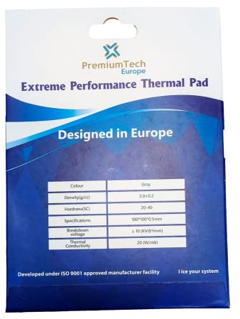 PremiumTech - Thermal Pad Professionale con Prestazioni Estreme da 20 W/MK di conducibilità Termica, Ideale per GPU o CPU di Fascia Alta, Dimensioni XXL 100 x 100 cm (0,5 mm)