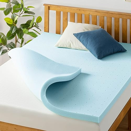 Best Price Mattress 2-inch Ventilated Gel Memory Foam Topper - Full, Dorm Essentials, Blue