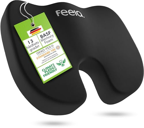 feela.® Ortopedisk bilsäteskudde [3 hårdhetsgrader] TESTVINNARE – kilkudde för bilar – bättre sittkomfort och avlastning av svansbenet – upphöjning av bilsätet, förarsäteskudde (hård)